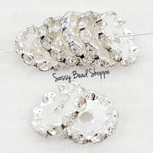 17mm Rhinestone Silver Spacers