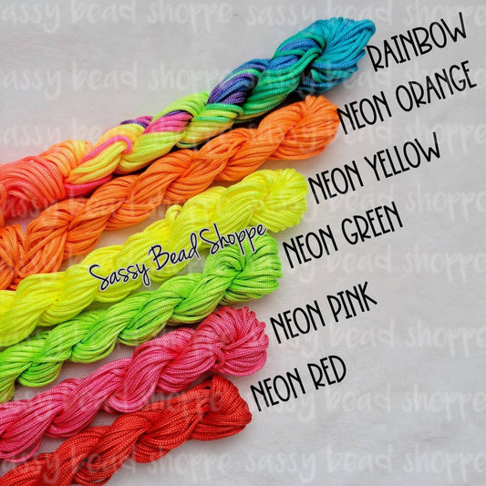 13 Yards of Nylon Cord, 2mm Multiple Neon Color Options - Sassy Bead Shoppe