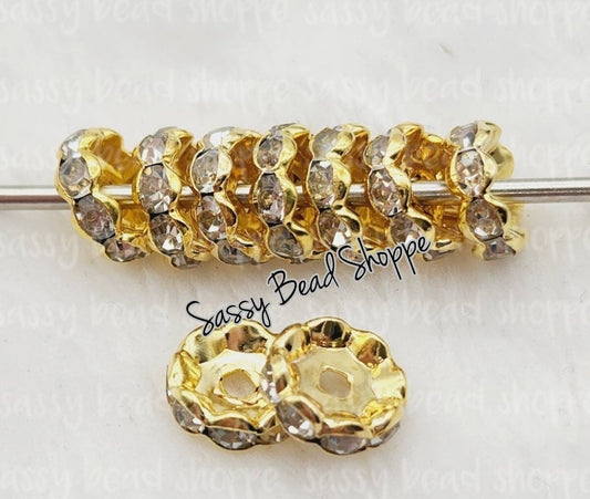 10mm Gold Rhinestone Spacers