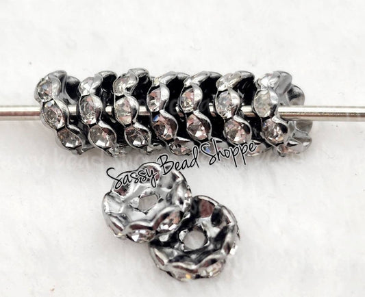 10mm Gunmetal Rhinestone Spacers - Sassy Bead Shoppe