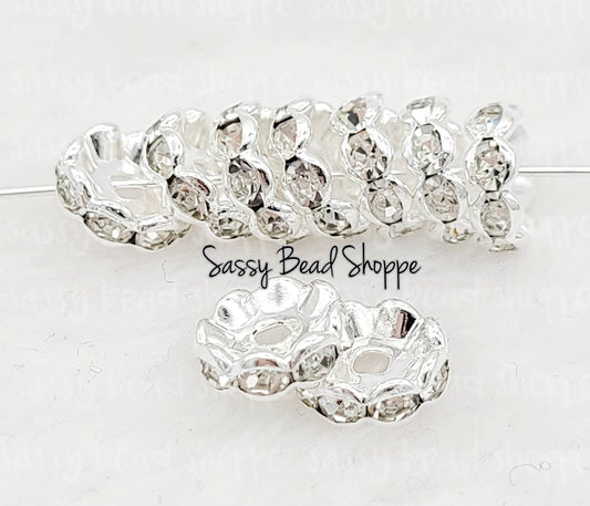 10mm Silver Rhinestone Spacers - Sassy Bead Shoppe