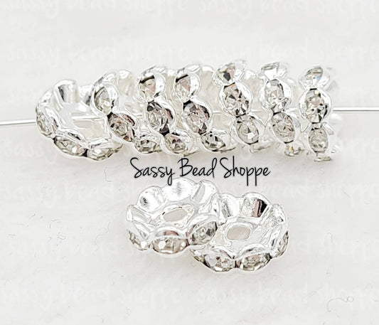 10mm Silver Rhinestone Spacers