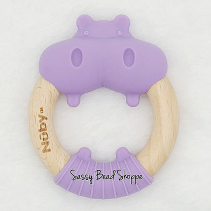 Purple Hippo Wood & Silicone Natural Teether - Sassy Bead Shoppe