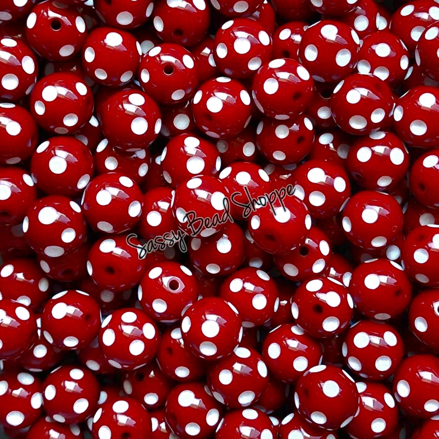 20MM Dark Red Polka Dot Beads