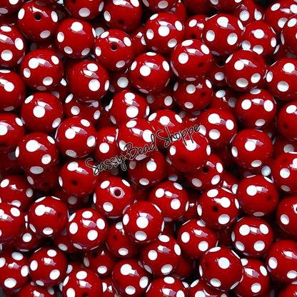 20MM Dark Red Polka Dot Beads