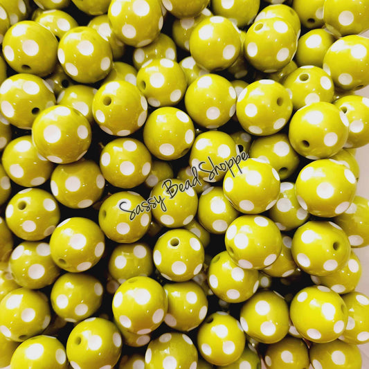 20MM Dark Lime Polka Dot Beads