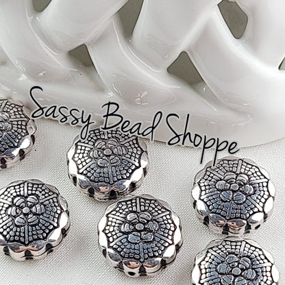 Double-Sided Flower 15mm Silver Metalized Acrylic Beads