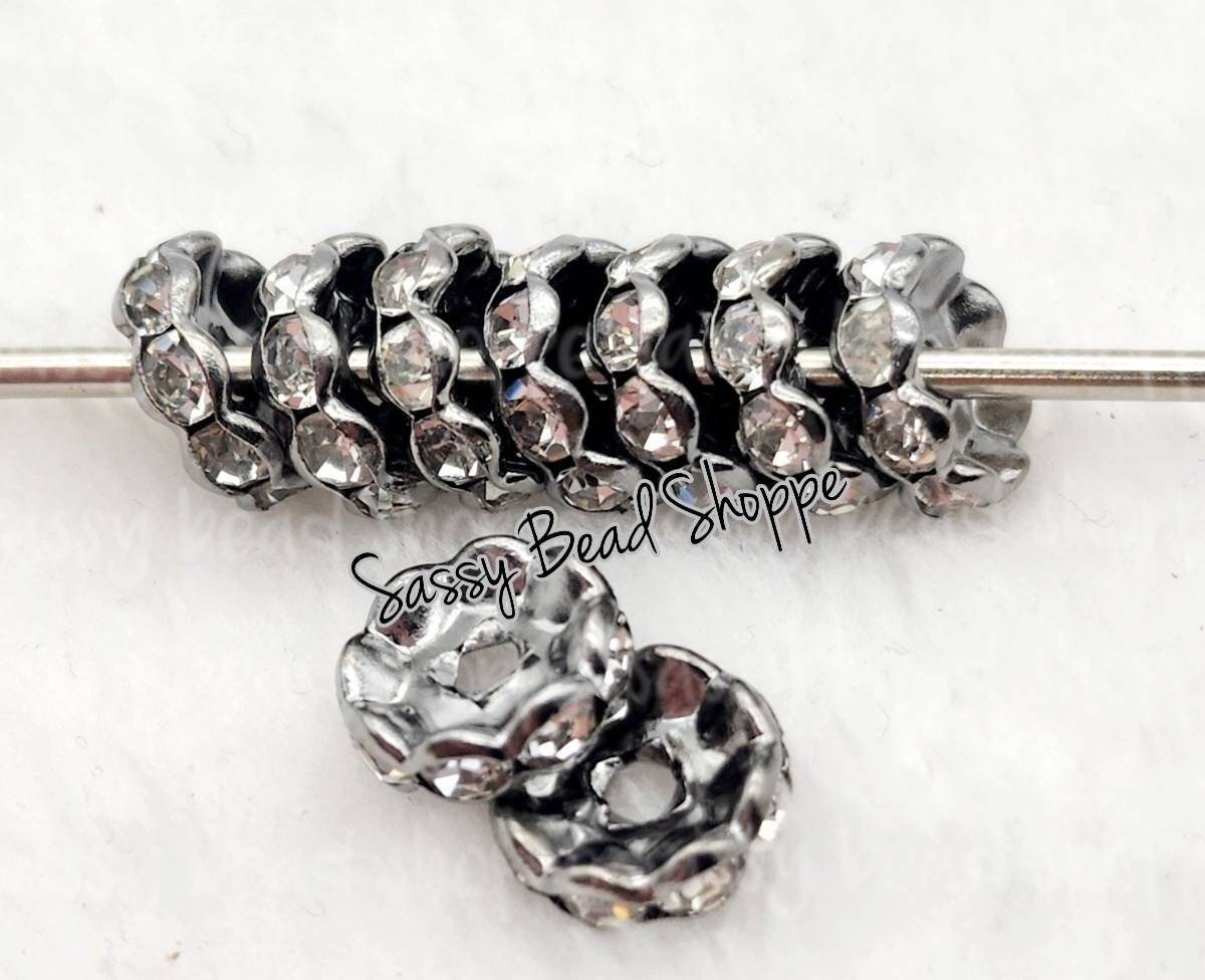 10mm Gunmetal Rhinestone Spacers