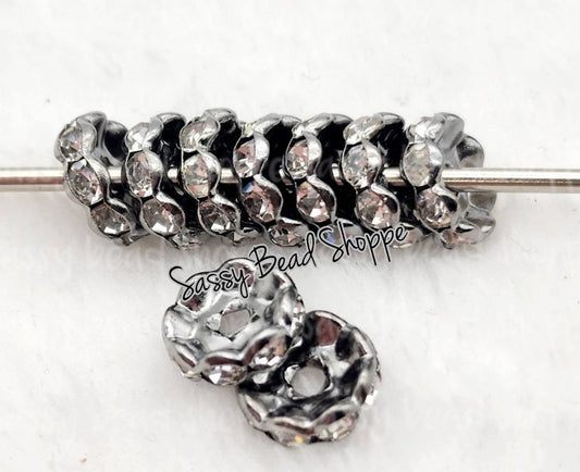 10mm Gunmetal Rhinestone Spacers