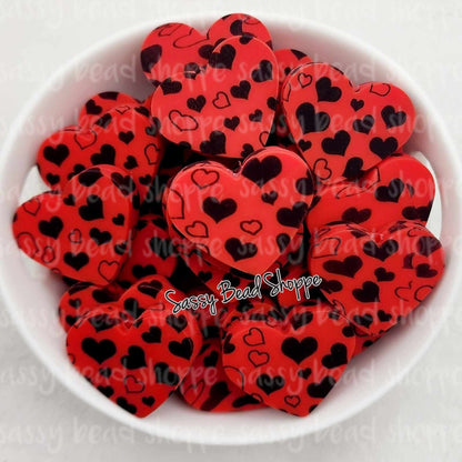 Sassy Bead Shoppe Red & Black Hearts Focal Bead