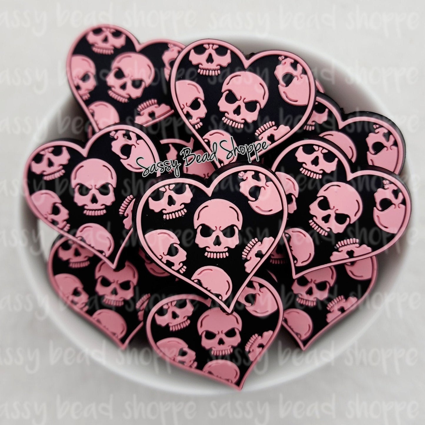 Sassy Bead Shoppe Pink Skull Heart Focal Bead