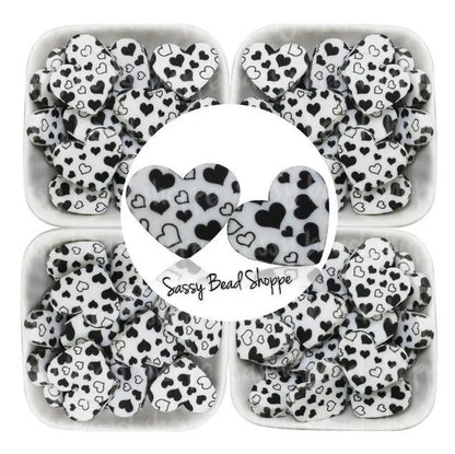 20mm White & Black Heart Beads - Sassy Bead Shoppe