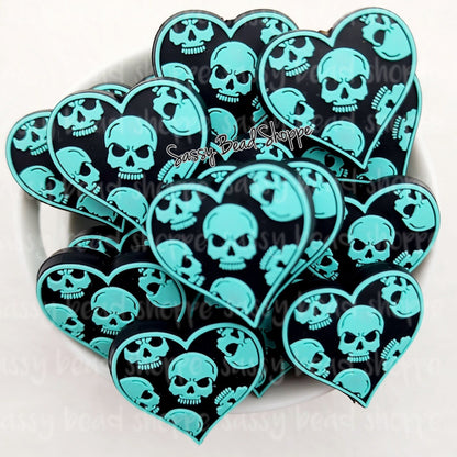 Sassy Bead Shoppe Turquoise Skull Heart Focal Bead
