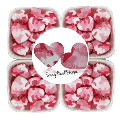 Sassy Bead Shoppe Pink Camo Heart Focal Bead