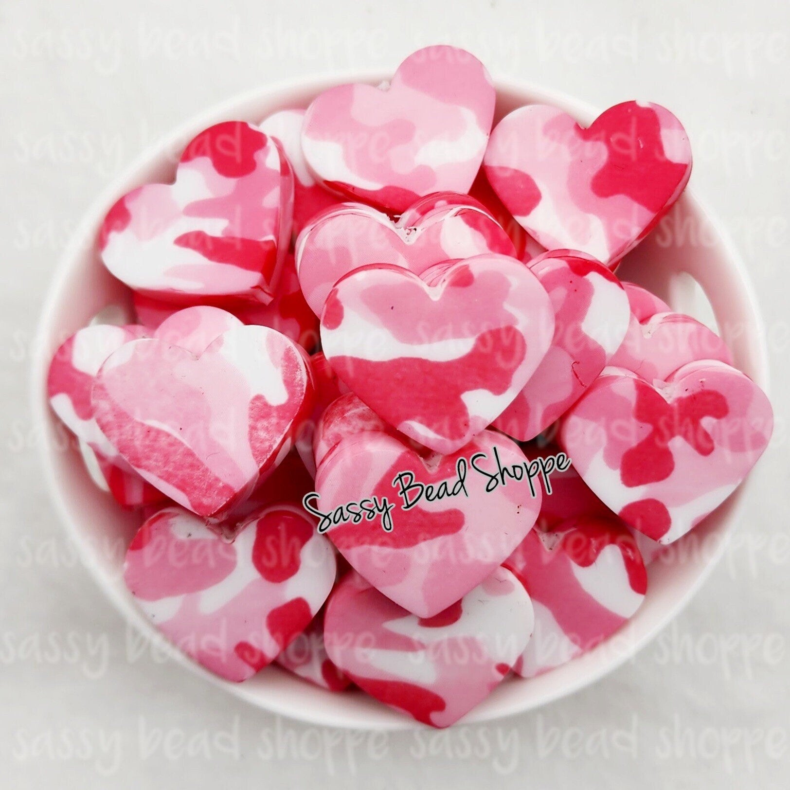 Sassy Bead Shoppe Pink Camo Heart Focal Bead