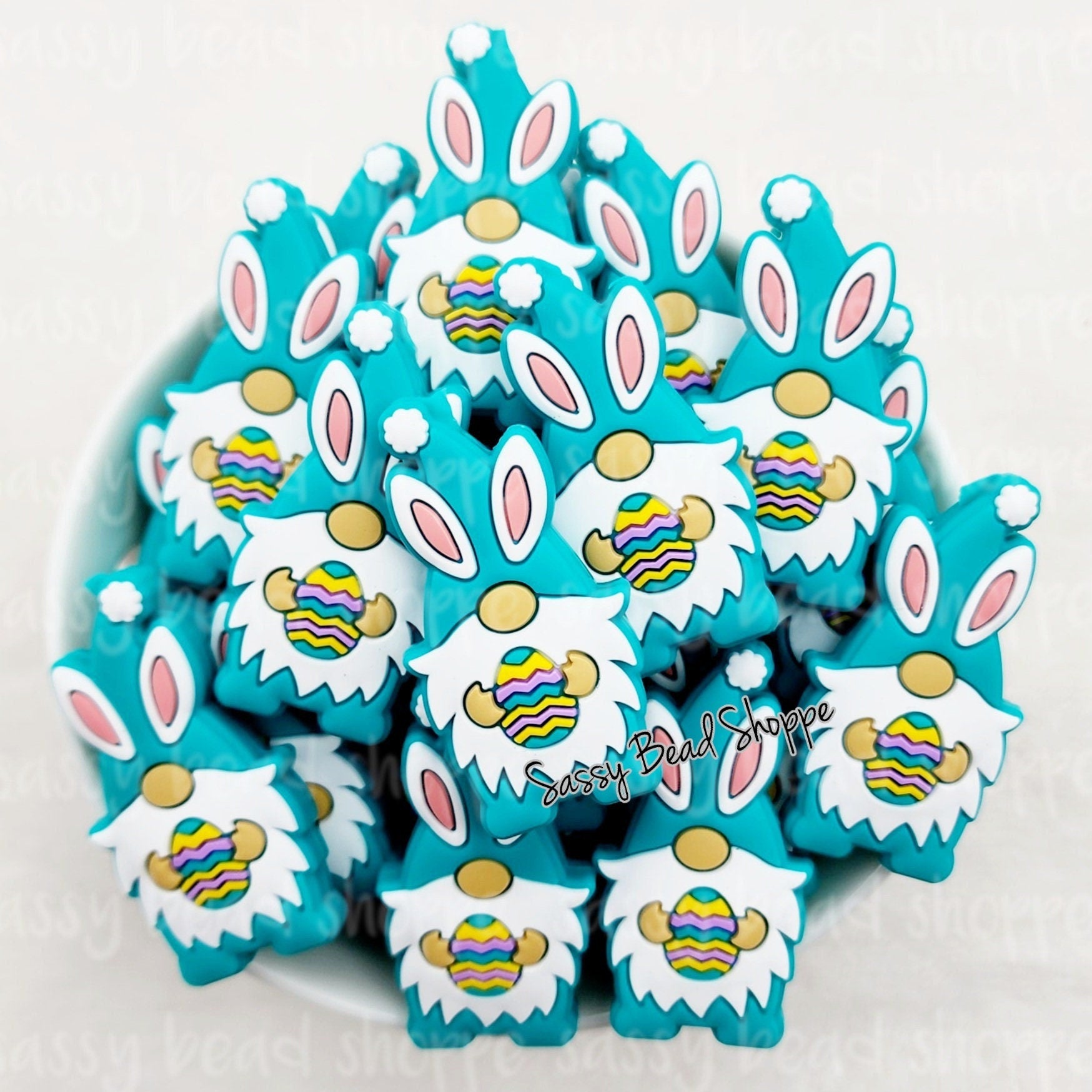 Sassy Bead Shoppe Teal Easter Gnome Focal Bead