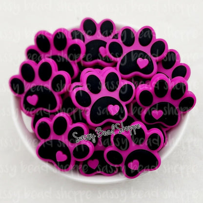 Sassy Bead Shoppe Hot Pink Paw Print Focal Bead