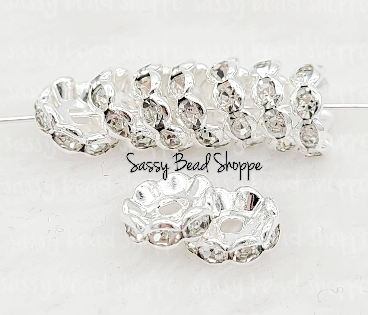 10mm Silver Rhinestone Spacers