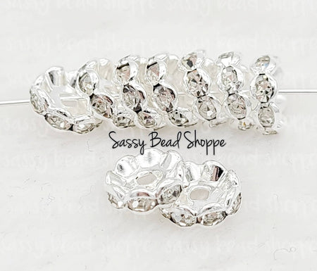 10mm Silver Rhinestone Spacers