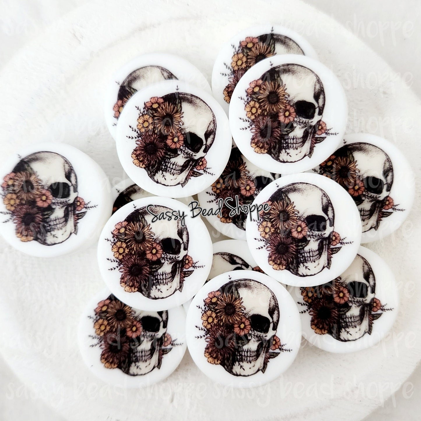 Skull With Flowers Focal Beads - Sassy Bead Shoppe