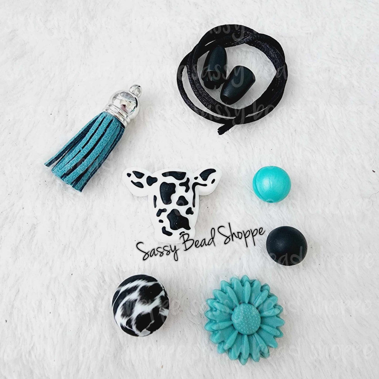 Sassy Bead Shoppe Western Cow Black Car Charm What you will receive in your kit