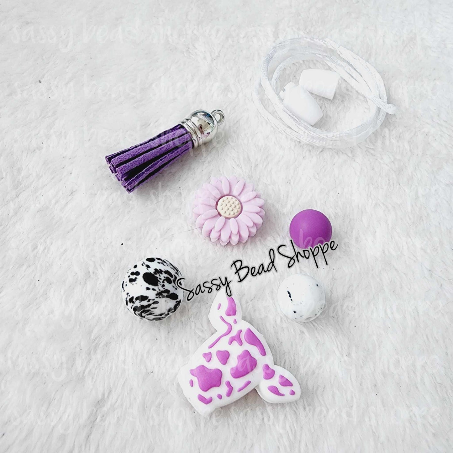 Sassy Bead Shoppe Western Cow Purple Car Charm What you will receive in your kit