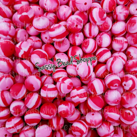 Sassy Bead Shoppe Pink & Red Swirl Silicone Beads