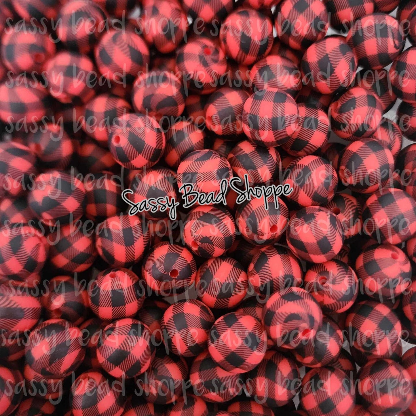 15mm Red & Black Plaid Silicone Beads - Sassy Bead Shoppe