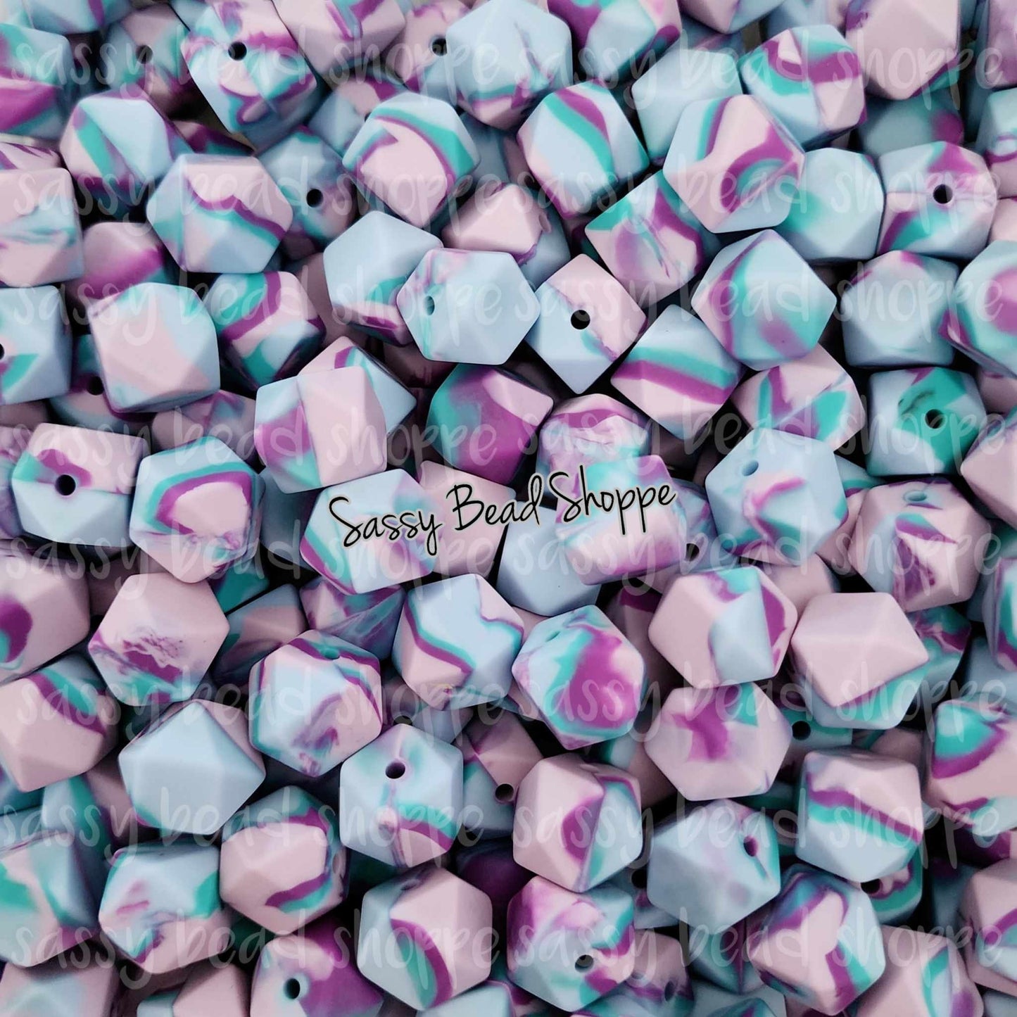 Mermaid 13mm Mini Hexagon Silicone Beads, Tie Dye Silicone Beads, Wholesale Silicone Beads, Hexagon Loose Beads,