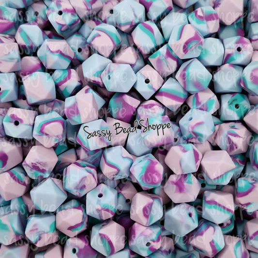 Mermaid 13mm Mini Hexagon Silicone Beads