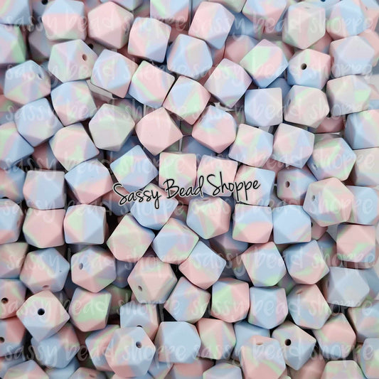 Pastel 13mm Mini Hexagon Silicone Beads, Tie Dye Silicone Beads, Wholesale Silicone Beads, Hexagon Loose Beads,