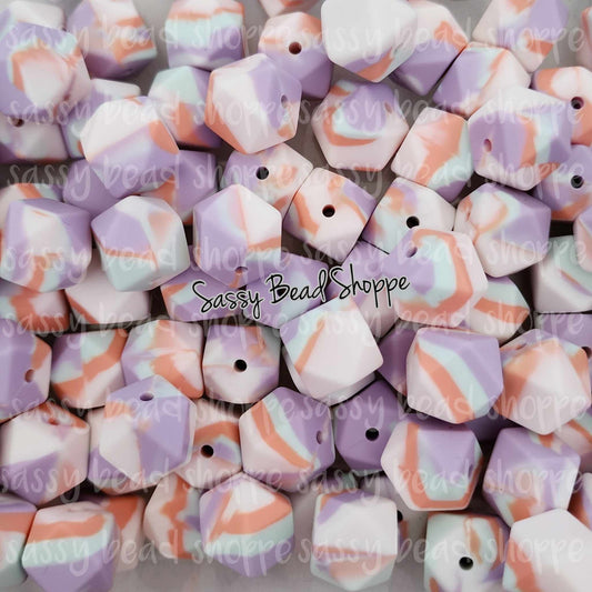 Tropical 14mm Mini Hexagon Silicone Beads, Tie Dye Silicone Beads, Wholesale Silicone Beads, Hexagon Loose Beads,