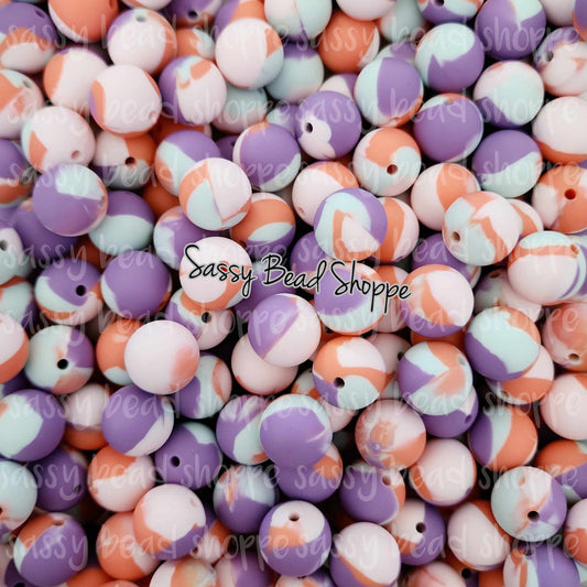 15mm Tropical Silicone Beads, Tie Dye Silicone Beads, Wholesale Silicone Beads, Round Loose Beads,