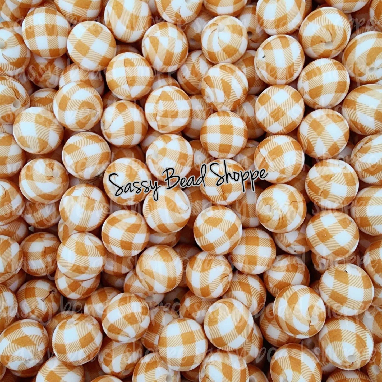 Sassy Bead Shoppe Mustard & White Plaid Silicone Beads