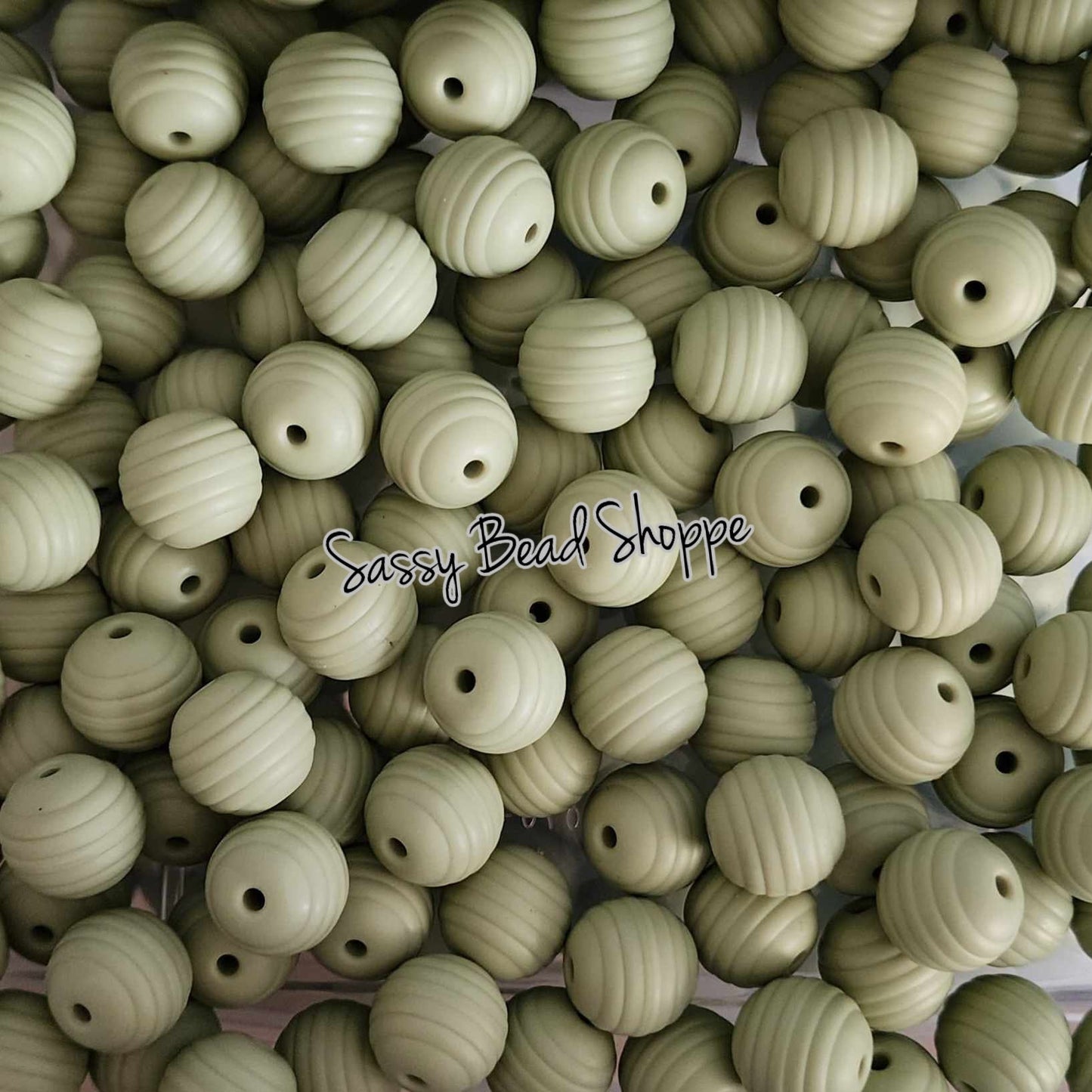 15mm Sage Stripe Silicone Beads - Sassy Bead Shoppe