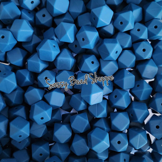 Blue 13mm Hexagon Silicone Beads - Sassy Bead Shoppe