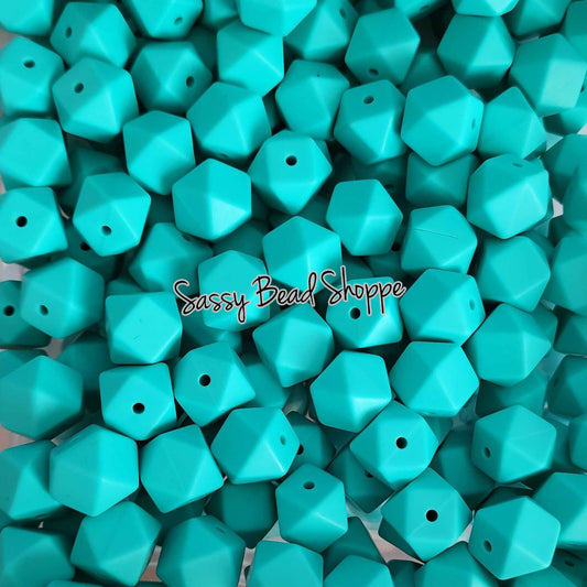 Turquoise 14mm Hexagon Silicone Beads - Sassy Bead Shoppe