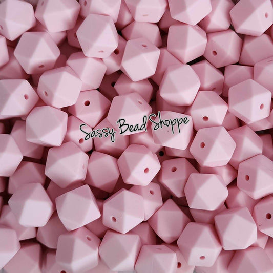 Powder Pink 14mm Hexagon Silicone Beads - Sassy Bead Shoppe