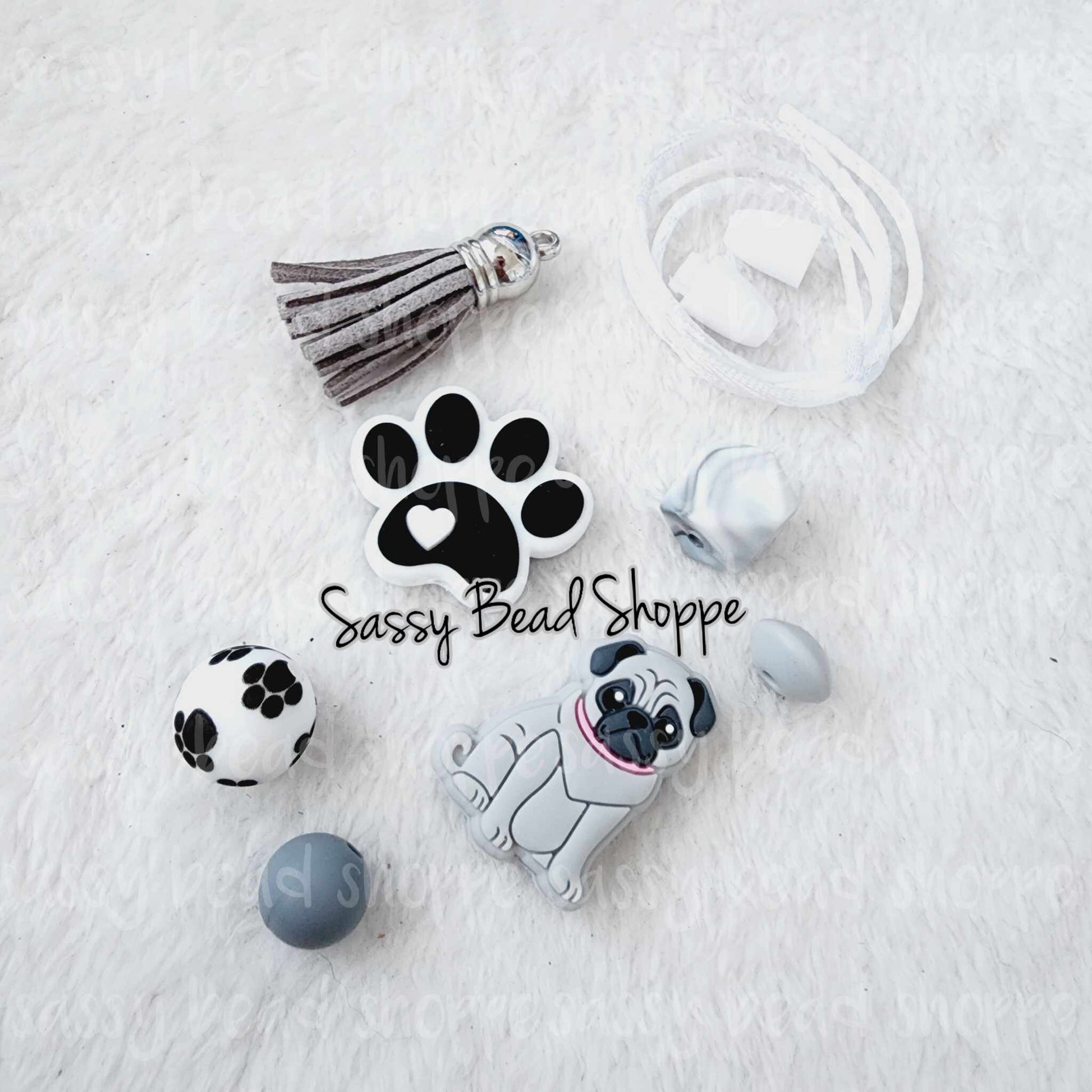 Sassy Bead Shoppe Pug Paw Car Charm What you will receive in your kit
