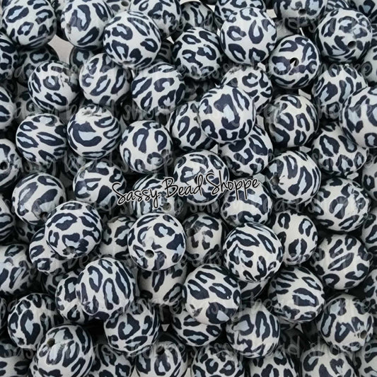 Sassy Bead Shoppe Grey with Blue Leopard Silicone Beads