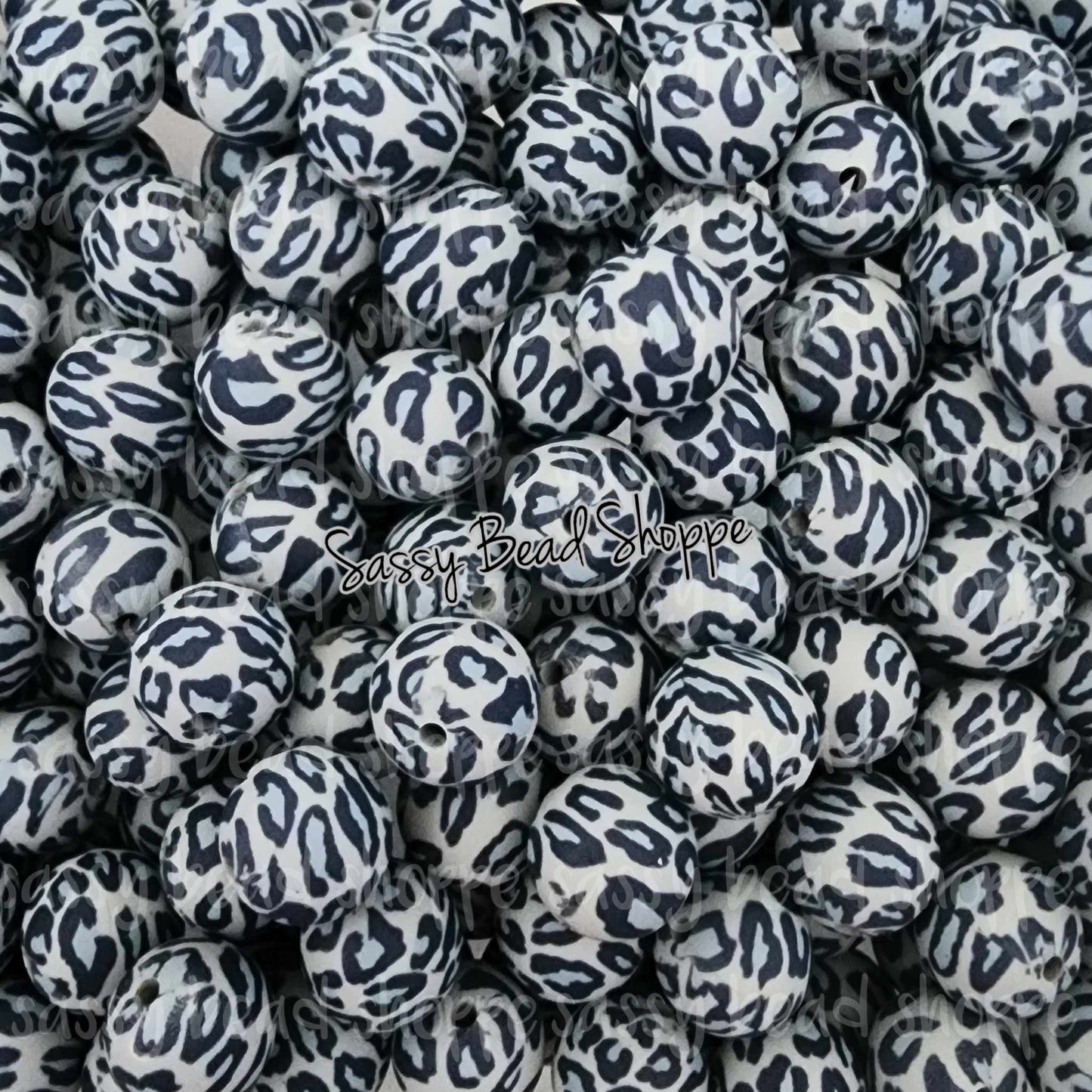 Sassy Bead Shoppe Grey with Blue Leopard Silicone Beads