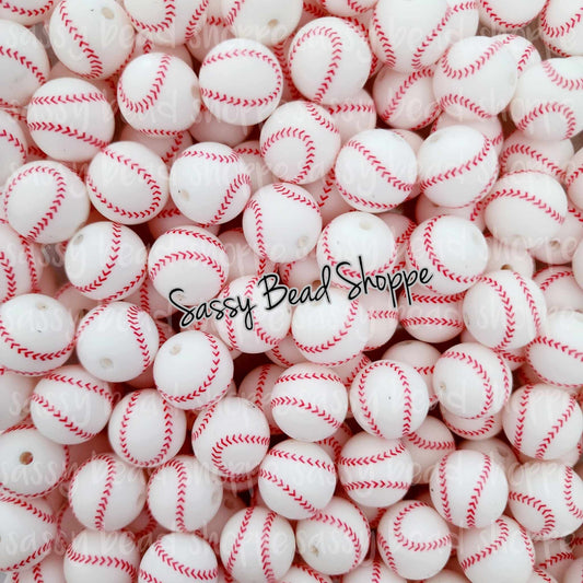 15mm Baseball Silicone Beads - Sassy Bead Shoppe