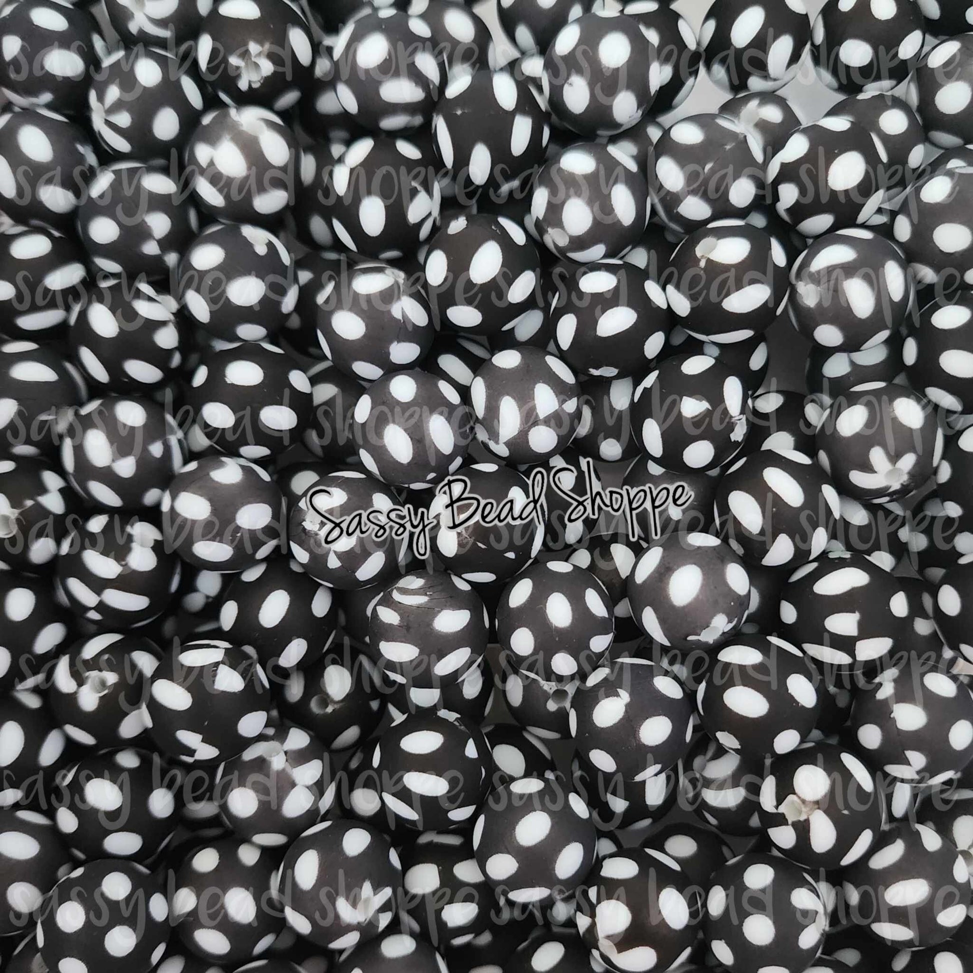 15mm Black Polka Dot Silicone Beads - Sassy Bead Shoppe