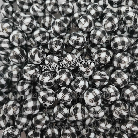 Sassy Bead Shoppe Black & White Plaid Silicone Beads