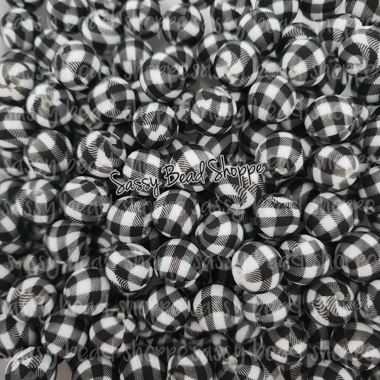 15mm Black & White Plaid Silicone Beads - Sassy Bead Shoppe