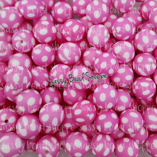 Sassy Bead Shoppe Hot Pink Polka Dot Silicone Beads