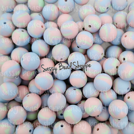 15mm Pastel Silicone Beads, Tie Dye Silicone Beads, Wholesale Silicone Beads, Round Loose Beads,