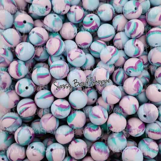 15mm Mermaid Silicone Beads, Tie Dye Silicone Beads, Wholesale Silicone Beads, Round Loose Beads,
