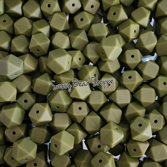 Army Green 13mm Hexagon Silicone Beads - Sassy Bead Shoppe