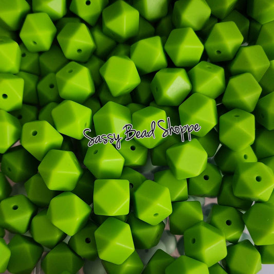 Bright Green 14mm Hexagon Silicone Beads - Sassy Bead Shoppe